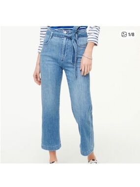 J Crew Factory High-Rise Tie-Waist Wide Leg Jeans, Size 27